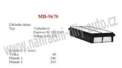 vzduchový filtr, MD-9670, DAEWOO (CHEVROLET) NUBIRA 04/97-