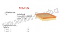vzduchový filtr, MD-9924, NISSAN MICRA (K11)  08/92-09/03