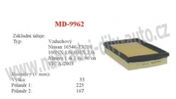 vzduchový filtr, MD-9962, NISSAN SUNNY III (N14)  05/90-12/95