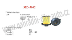 vzduchový filtr, MD-5002, PEUGEOT 106 I 08/91-04/96