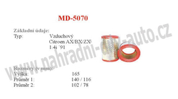 vzduchový filtr, MD-5070, PEUGEOT 106 II 04/96-