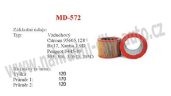 vzduchový filtr, MD-572, PEUGEOT 306 03/94-04/02
