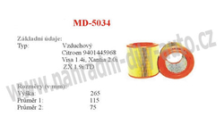 vzduchový filtr, MD-5034, PEUGEOT 306 03/94-04/02