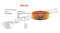 vzduchový filtr, MD-056, RENAULT 19 II 01/91-06/96