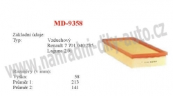 vzduchový filtr, MD-9358, RENAULT SAFRANE II (B54_)  07/96-12/00