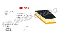 vzduchový filtr, MD-9492, RENAULT THALIA 02/98-10/03