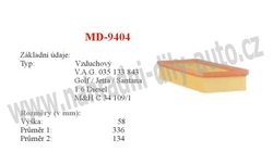 vzduchový filtr, MD-9404, VOLKSWAGEN PASSAT II (32B)  08/80-12/88
