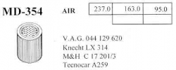 vzduchový filtr, MD-354, VOLKSWAGEN TRANSPORTER IV 09/90-04/03