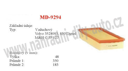 vzduchový filtr, MD-9294, VOLVO S70 11/96-11/00