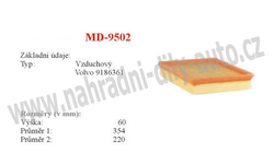 vzduchový filtr, MD-9502, VOLVO S80 05/98-
