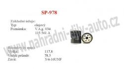 olejový filtr, SP-978, AUDI A3 (8L1)  09/96-05/03