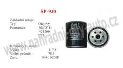 olejový filtr, SP-930, BMW 3 (E30)  09/82-01/92