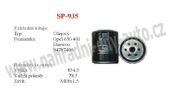 olejový filtr, SP-935, DAEWOO (CHEVROLET) ESPERO (KLEJ)  10/91-09/99