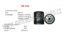 olejový filtr, SP-943, PEUGEOT 106 II 04/96-