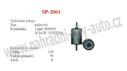 palivový filtr, SP-2001, PEUGEOT 306 03/94-04/02