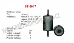 palivový filtr, SP-2097, RENAULT SAFRANE II (B54_)  07/96-12/00
