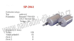 palivový filtr, SP-2061, RENAULT THALIA 02/98-10/03