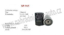olejový filtr, SP-915, AUDI A6 (4A-4B-C4-C5) 06/94-04/04