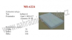 kabinový (pylový) filtr, MS-6224, OPEL COMBO B 10/01-