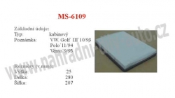 kabinový (pylový) filtr, MS-6109, VOLKSWAGEN NEW BEETLE 01/98-
