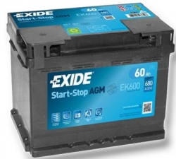Autobaterie Exide Start-Stop AGM, 12V, 60Ah, 680A, EK600
