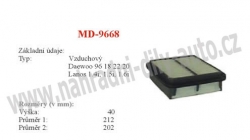 vzduchový filtr, MD-9668, DAEWOO (CHEVROLET) LANOS (KLAT)  05/97-