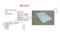 kabinový (pylový) filtr, MS-6017, RENAULT MEGANE I 01/96-08/03