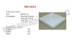 kabinový (pylový) filtr, MS-6024, RENAULT AVANTIME [DE0] 09/01-05/03