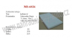 kabinový (pylový) filtr, MS-6026, MERCEDES V-CLASS [638/2] 02/96-03/02