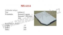 kabinový (pylový) filtr, MS-6114, RENAULT LAGUNA I 11/93-03/01
