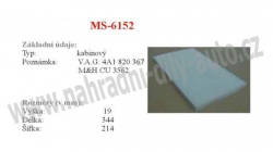 kabinový (pylový) filtr, MS-6152, AUDI A6 [4A,4B,C4,C5]06/94-04/04