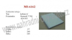 kabinový (pylový) filtr, MS-6162, RENAULT MEGANE I 01/96-08/03